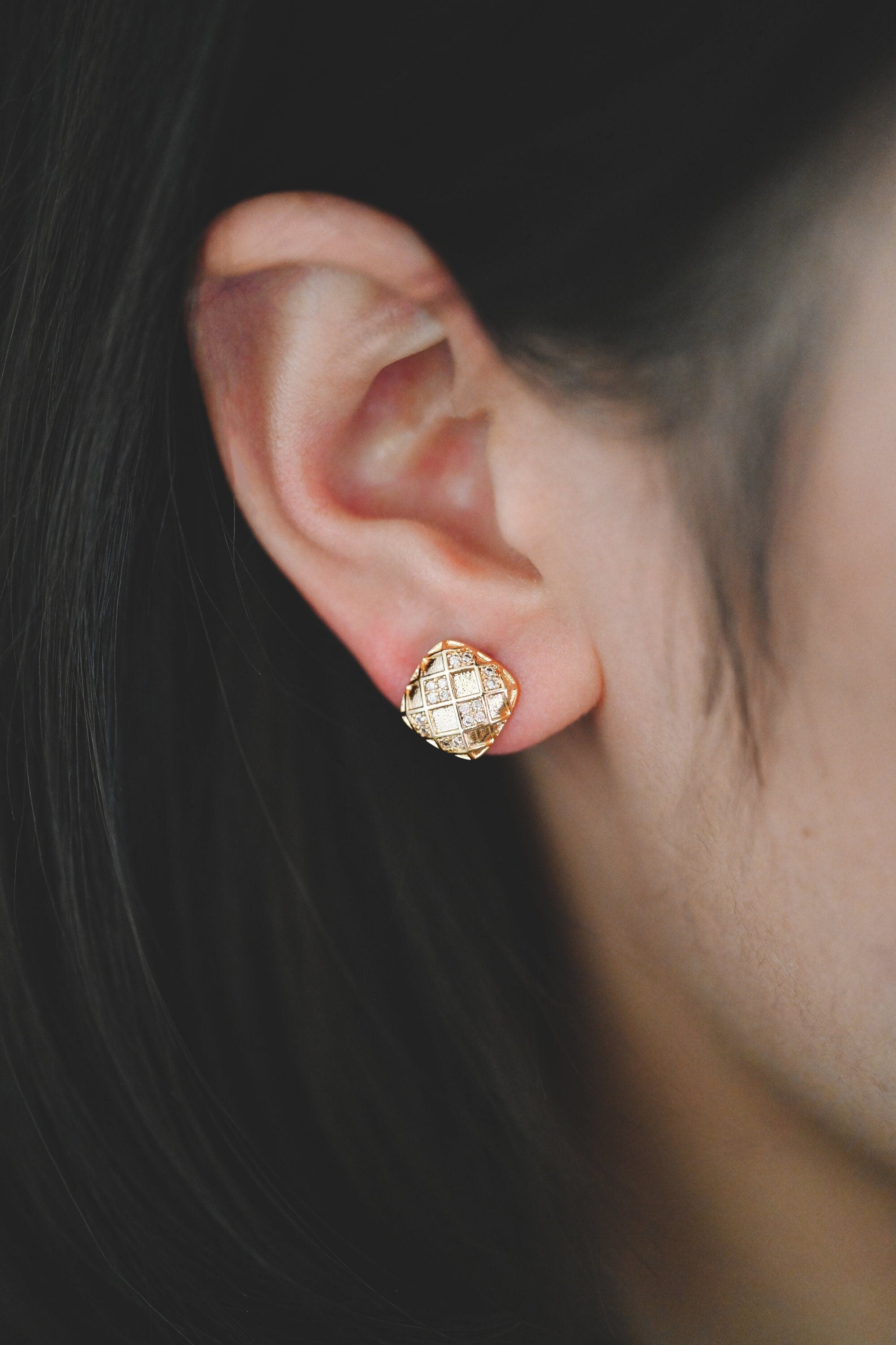 4pcs CZ Pave Square Earrings, 18K Gold plated Brass, Geometric Hoop Earrings (GB-3462)