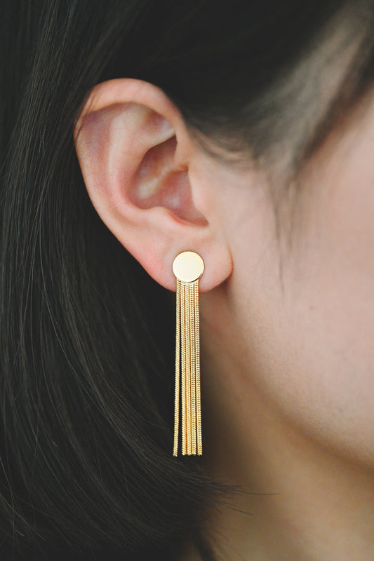 4pcs Gold Round Disc Tassel Earring Posts 51mm, 18K Gold plated Brass Dangling Stud Earring (GB-3484)