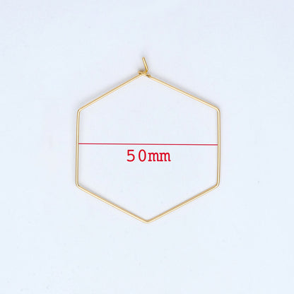 10pcs Gold/ Silver Tone Hexagon Earring Hoops, Geometric Ear Wire Charm Pendants, Threader Earring Components (GB-699)