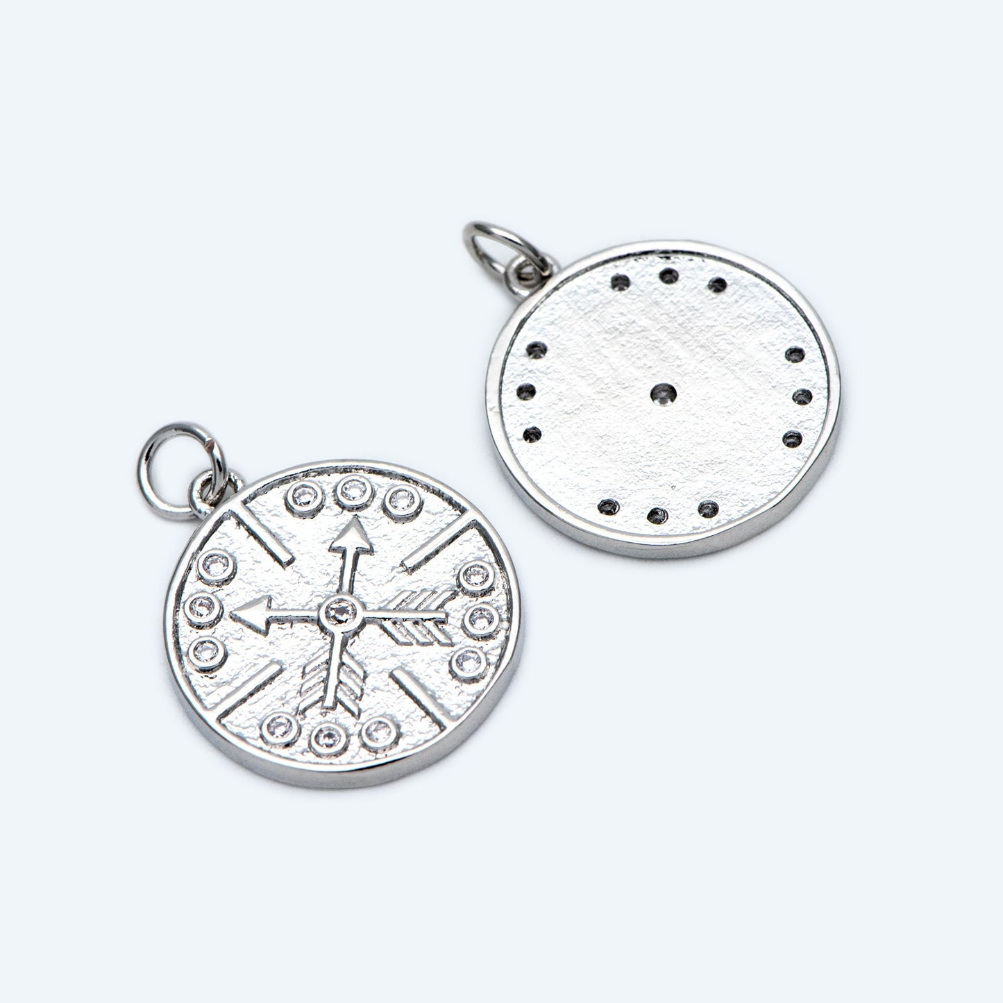 4pcs Gold/ Silver Arrow Disc Charms 21x18mm, 18K Gold/ Rhodium plated Brass, Round Disk Arrow Pendants (GB-2466-D)