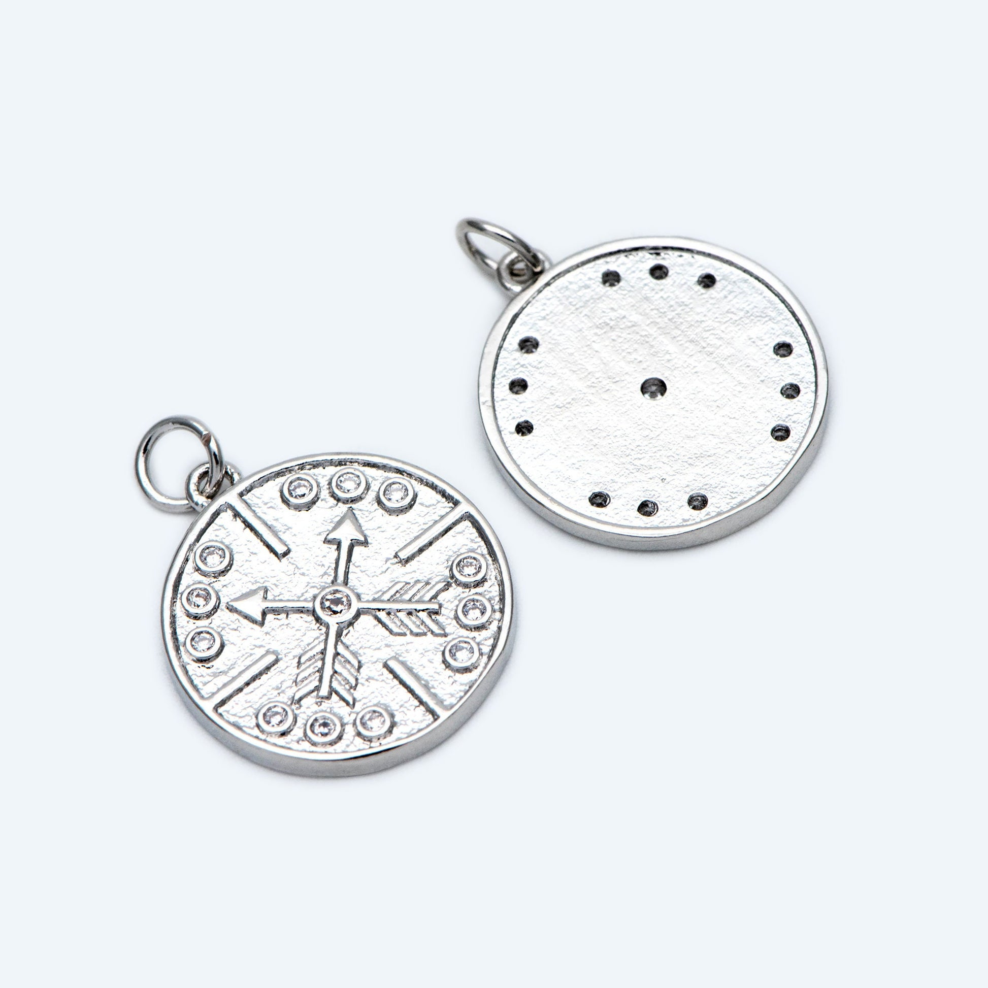 4pcs Gold/ Silver Arrow Disc Charms 21x18mm, 18K Gold/ Rhodium plated Brass, Round Disk Arrow Pendants (GB-2466-D)