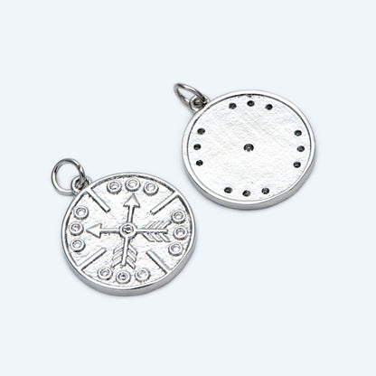 4pcs Gold/ Silver Arrow Disc Charms 21x18mm, 18K Gold/ Rhodium plated Brass, Round Disk Arrow Pendants (GB-2466-D)