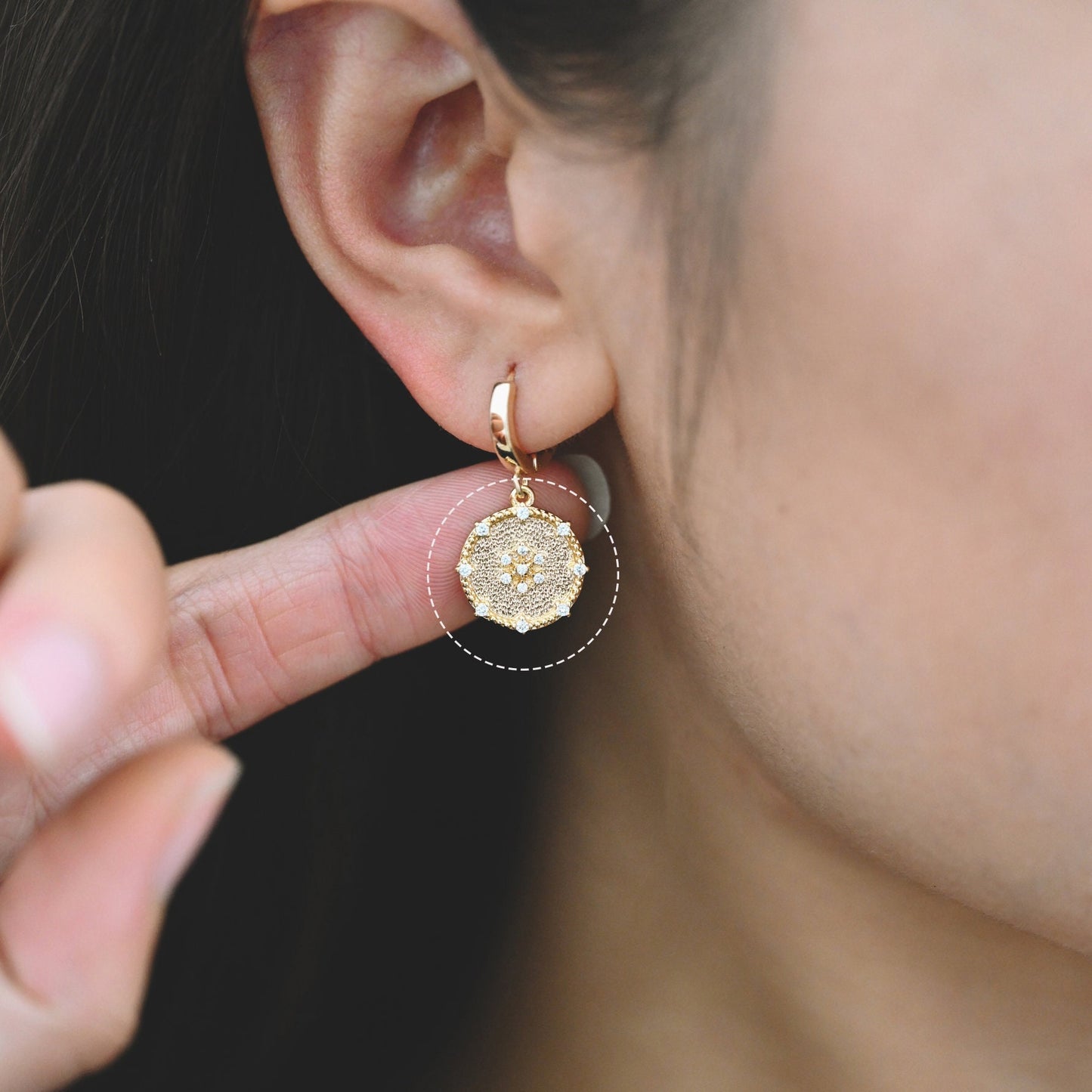 4pcs CZ Pave Gold Snowflake Disc Charms 14mm, 18K Gold plated Brass, Disk Pendants (GB-3486-E)