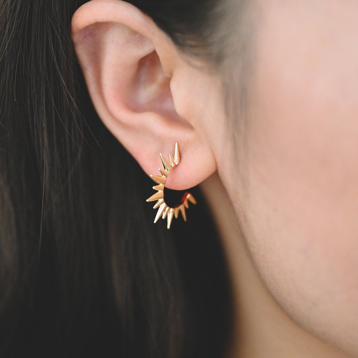 10pcs Gold/ Silver Sun Earrings, Gold Spike Hoops, Spike Earrings, Fashion Hoop, Statement Earring (#GB-1940)