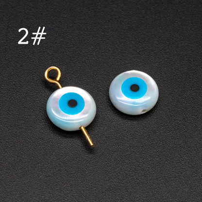 10pcs Mother of Pearl Eye Beads, White MOP Shell Evil Eyes Beads (V1383)