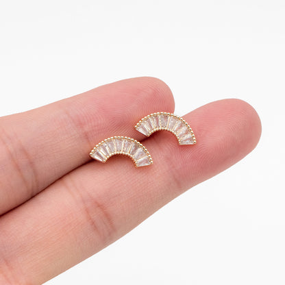 4pcs CZ Pave Gold Arch Rainbow Earrings, Real Gold Plated Arch Stud Earrings (#GB-4136)