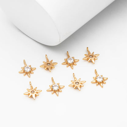 10pcs CZ Pave Gold North Star Charms 10x8mm, 18K Gold plated Brass Mini Star Pendant (GB-924-B)