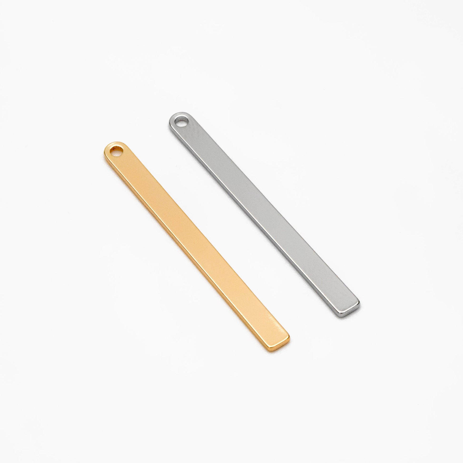 10pcs Gold/ Silver Long Bar Charms, Real Gold/ Rhodium plated Brass Rectangle Bar Pendant (GB-4139)