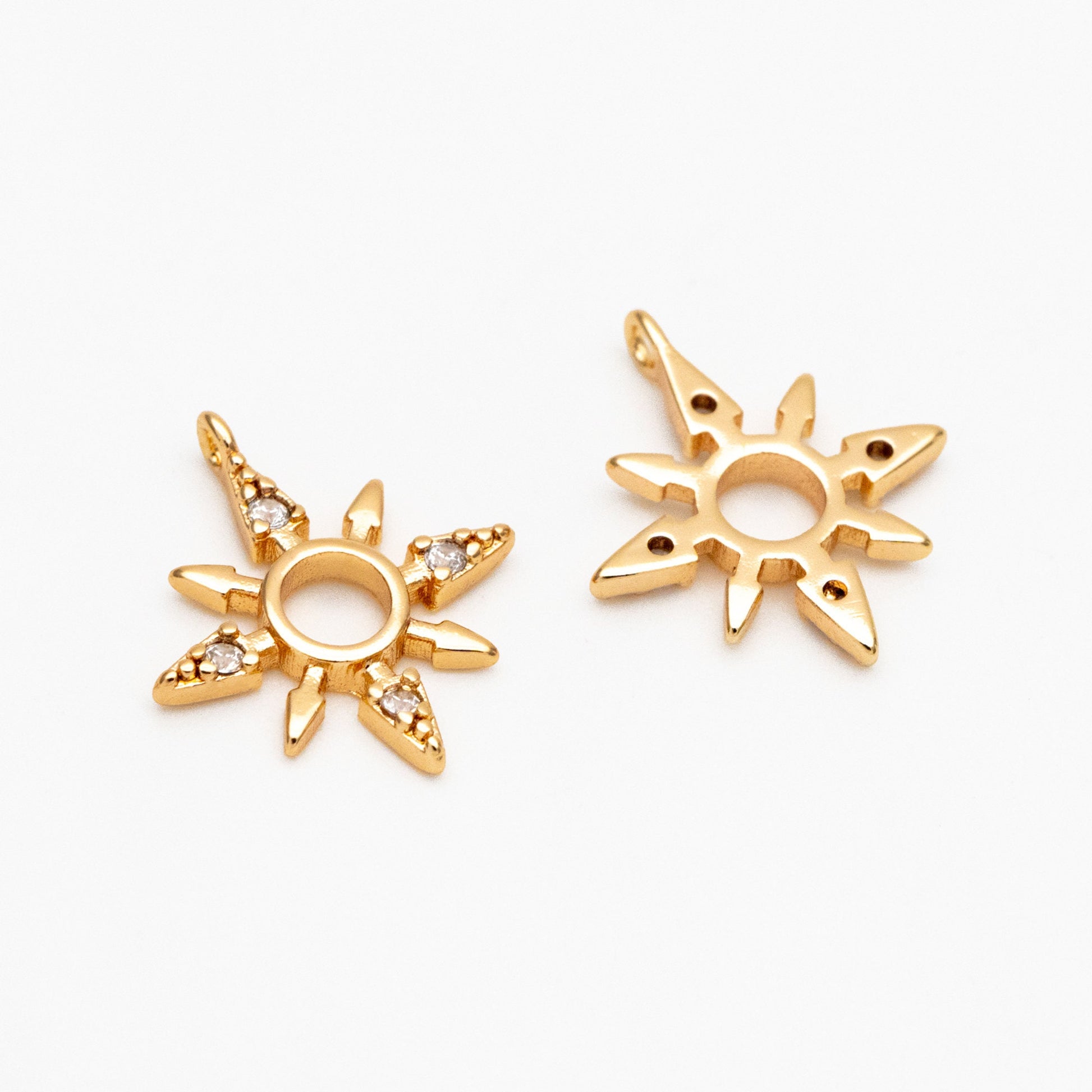 10pcs CZ Pave Gold North Star Charms 14x12mm, 18K Gold plated Brass Mini Star Pendant (GB-924-C)