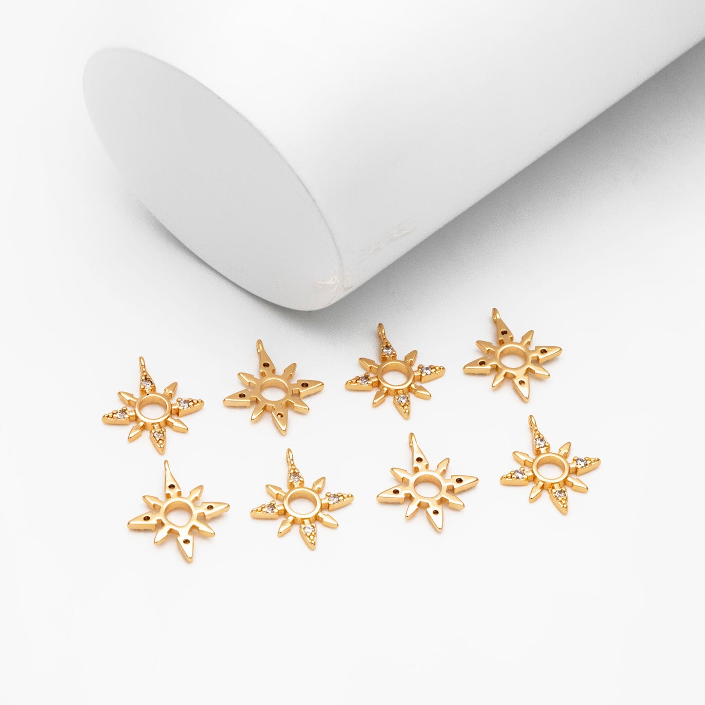 10pcs CZ Pave Gold North Star Charms 14x12mm, 18K Gold plated Brass Mini Star Pendant (GB-924-C)