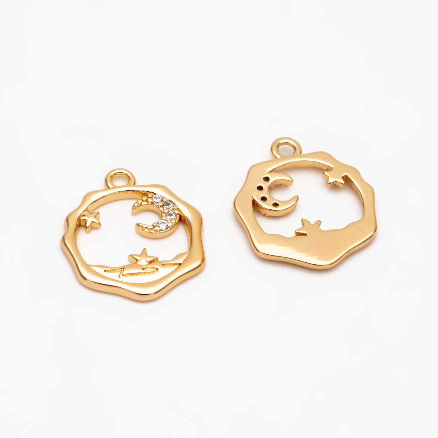 4pcs CZ Pave Gold Moon Star Charms 16x14mm, Jewelry Making, Diy Material, Jewelry Supplies (GB-2433-I)