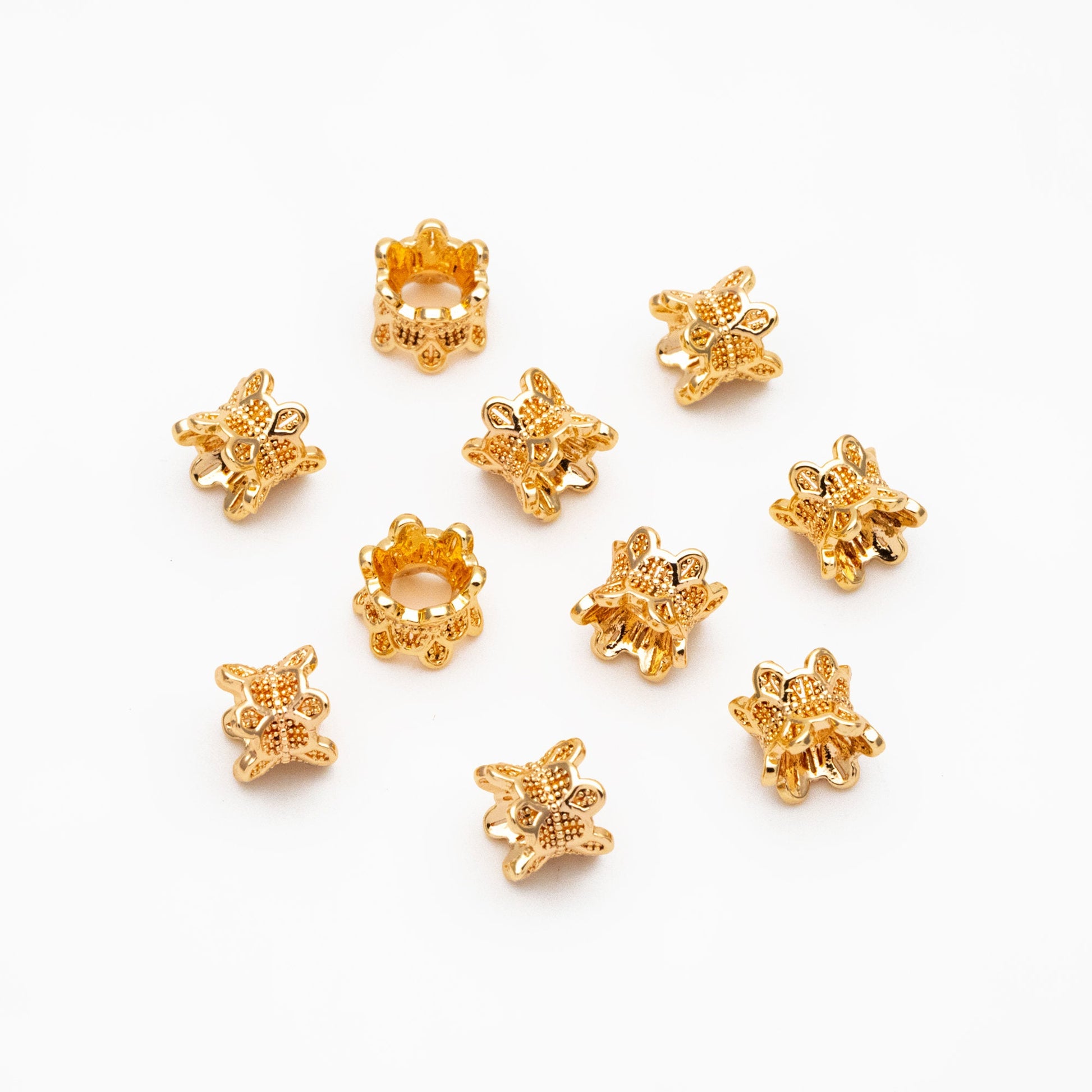 10pcs Gold Flower Spacer Beads 6mm, Gold plated Brass, Bracelet Necklace Findings Components (GB-4142)