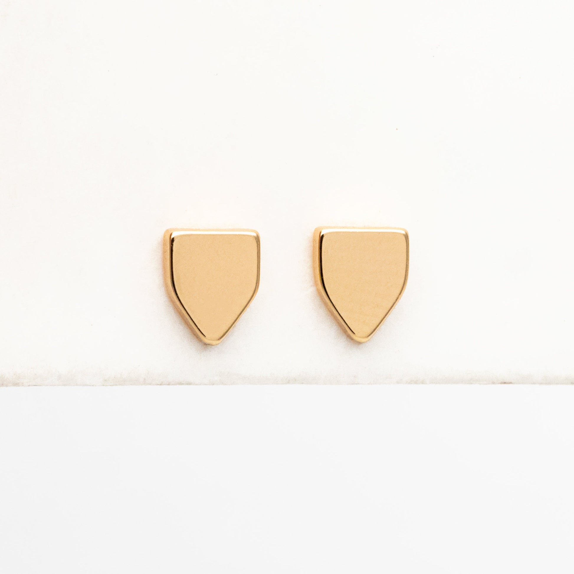 10pcs Gold Shield Earrings 6X5mm, Real Gold Plated Brass Minimalist Earring Studs (GB-4146)