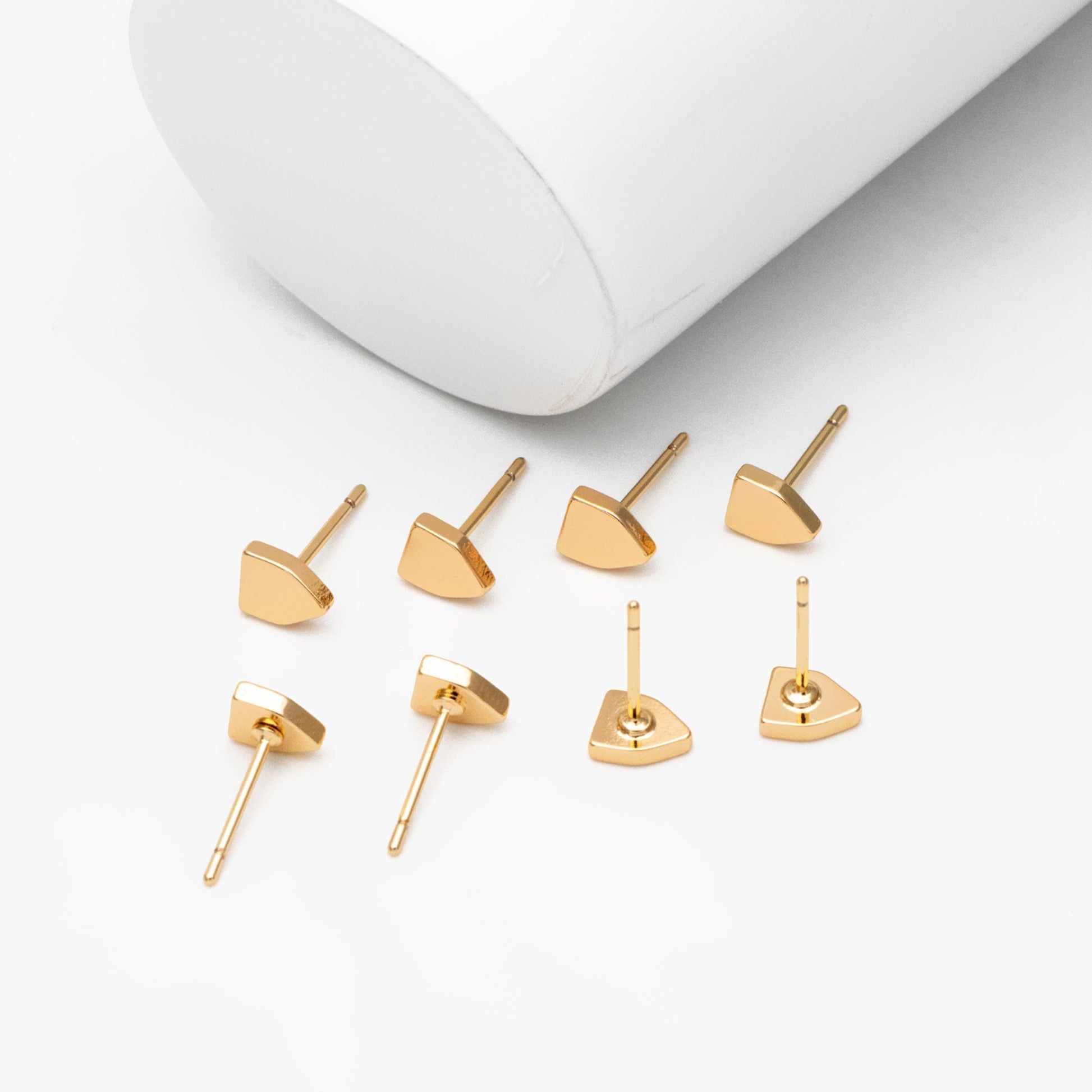 10pcs Gold Shield Earrings 6X5mm, Real Gold Plated Brass Minimalist Earring Studs (GB-4146)