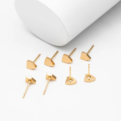 10pcs Gold Shield Earrings 6X5mm, Real Gold Plated Brass Minimalist Earring Studs (GB-4146)