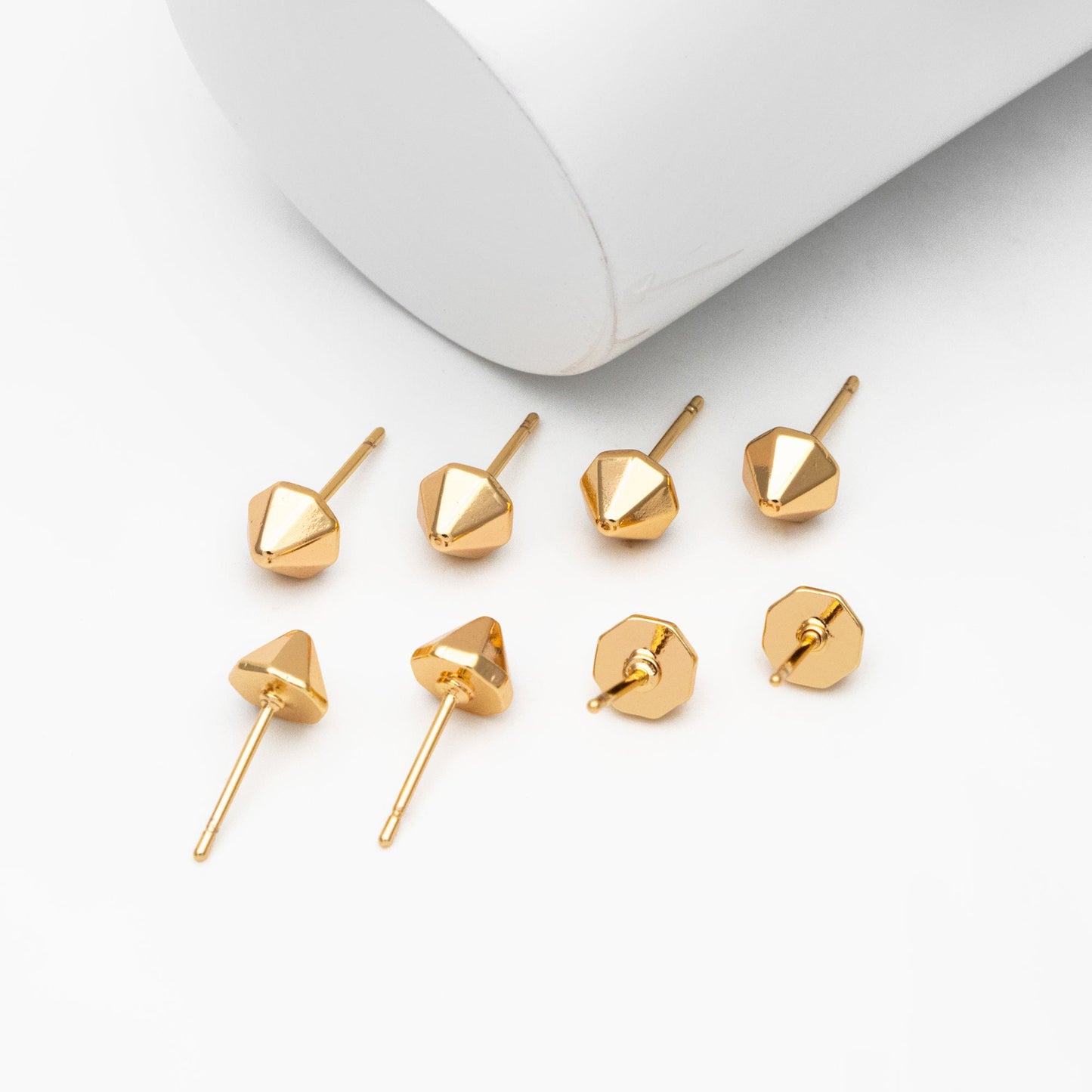 10pcs Gold Cone Minimalist Earrings 6mm, Real Gold Plated Brass Geometric Earring Studs (GB-4147)