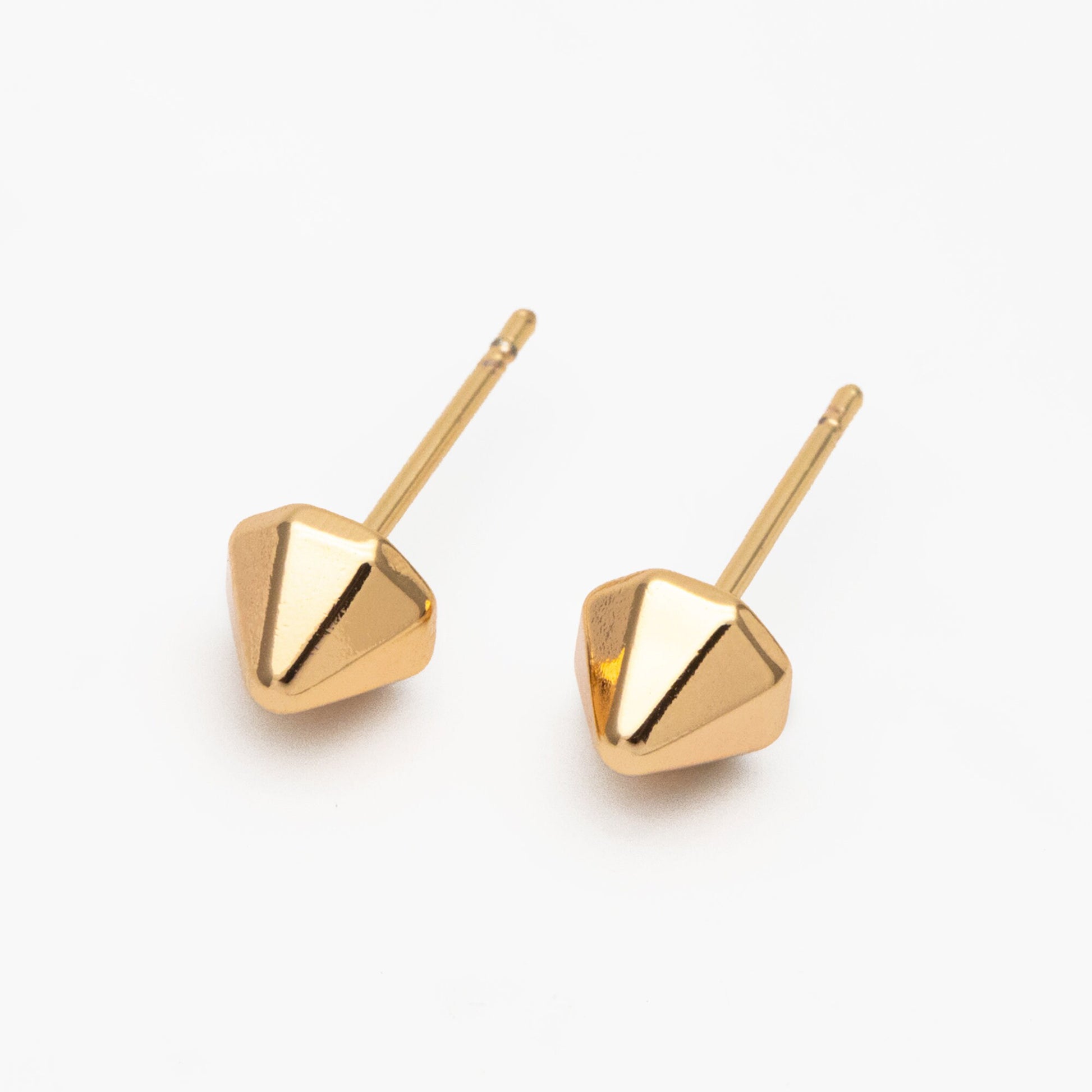 10pcs Gold Cone Minimalist Earrings 6mm, Real Gold Plated Brass Geometric Earring Studs (GB-4147)
