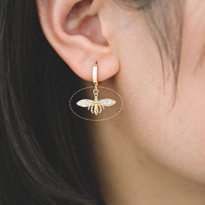 10pcs CZ Pave Bee Charm 18.5x12mm, 18K Gold Plated Brass, Bee Pendants (GB-3093-G)