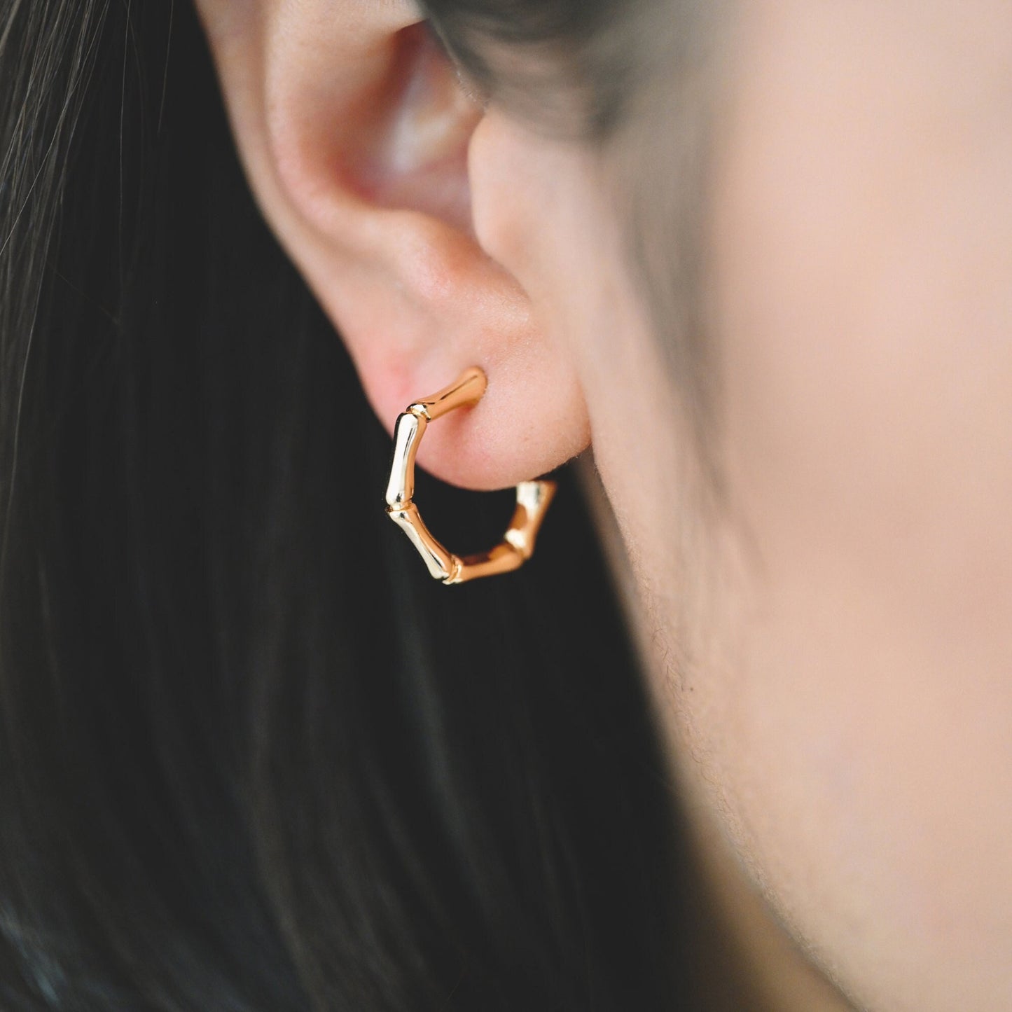 10pcs Gold Bamboo Earrings, Round Earring Hooks, Circle Hoop Ear post (GB-1973)