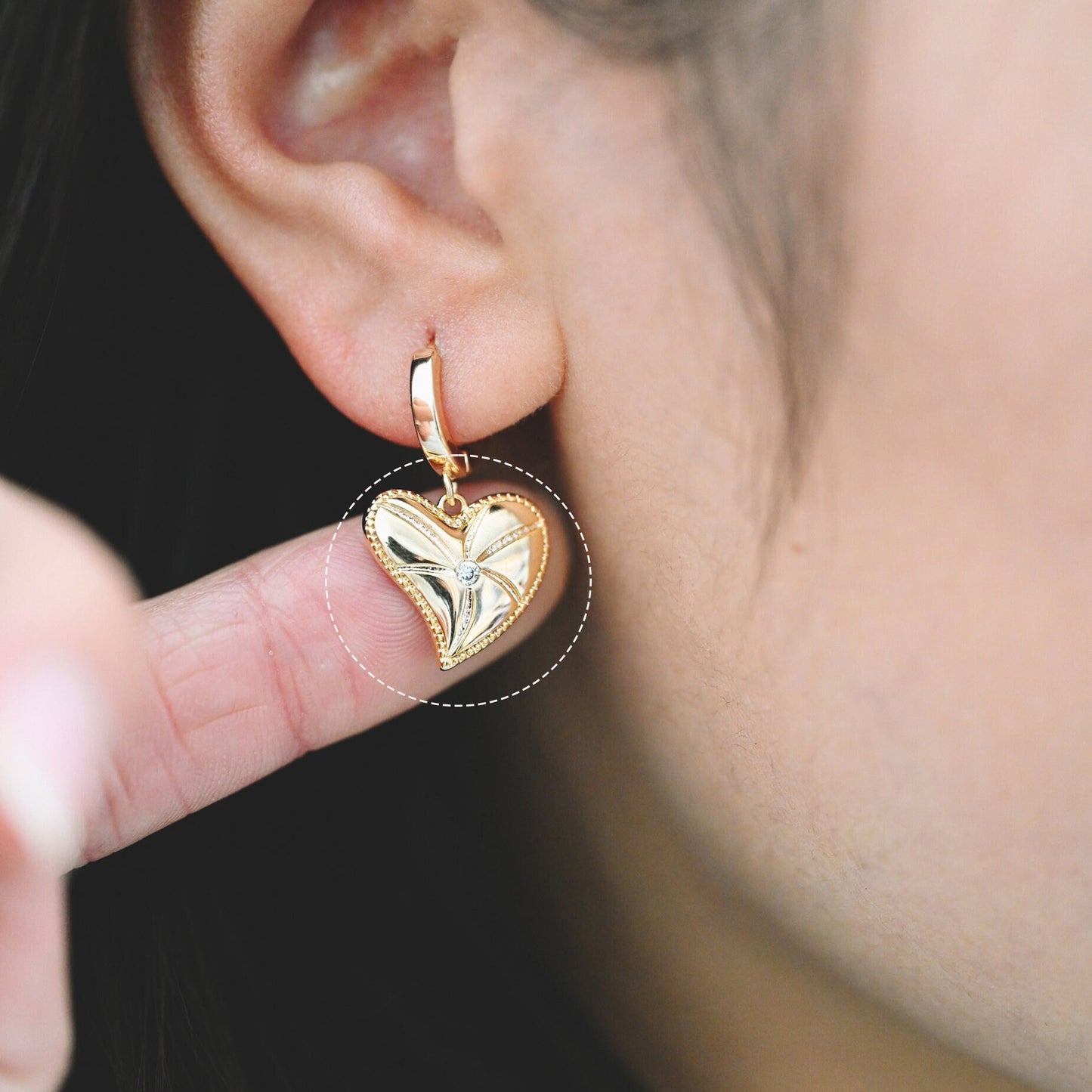 4pcs CZ pave Gold Heart Charms 14x15mm, Gold Plated Brass Heart Pendants (GB-4409-E)