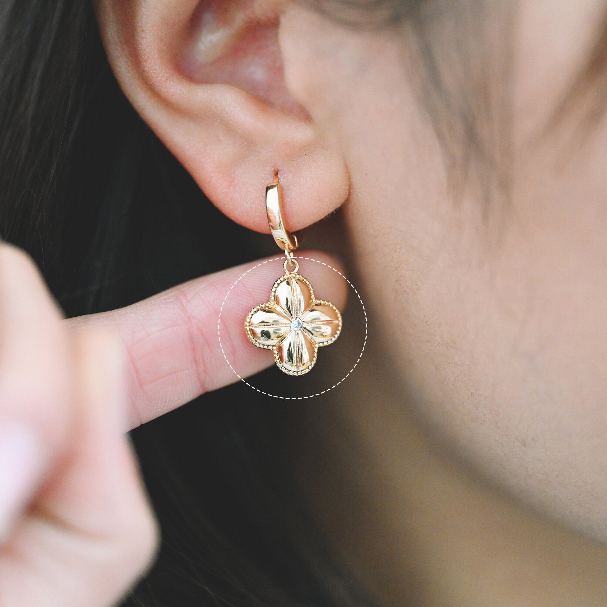 4pcs Gold CZ Flower Charms 15mm, 18K Real Gold plated Brass, Floral Earring Pendants (GB-978-A)