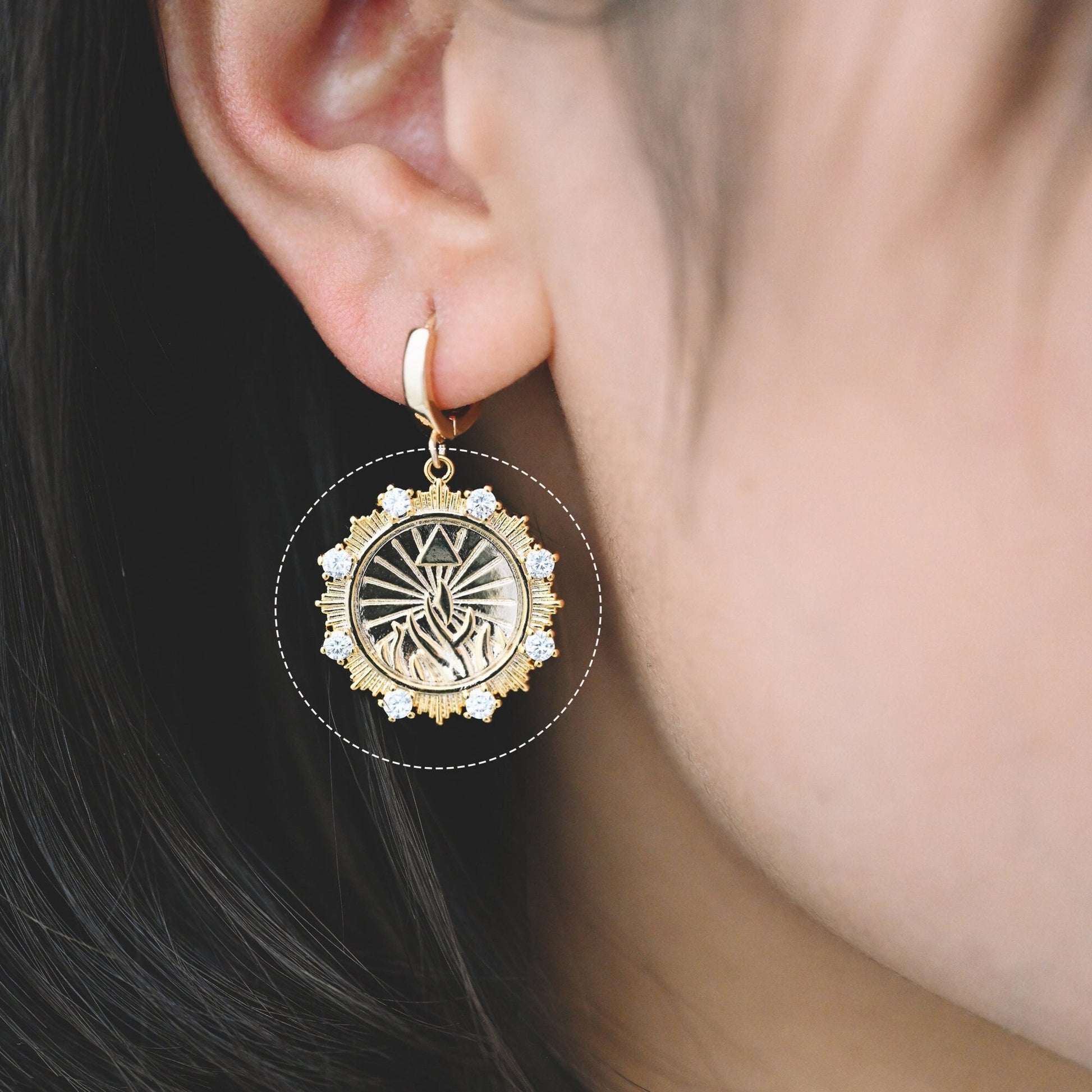 4pcs CZ Pave Gold Sun Disc Charms, 18K Gold plated Brass, Round Disk Sun Pendants (GB-1232-M)