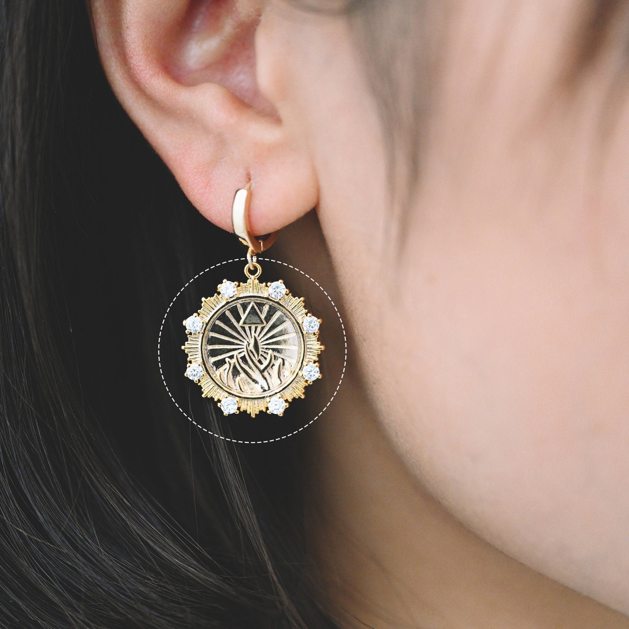 4pcs CZ Pave Gold Sun Disc Charms, 18K Gold plated Brass, Round Disk Sun Pendants (GB-1232-M)