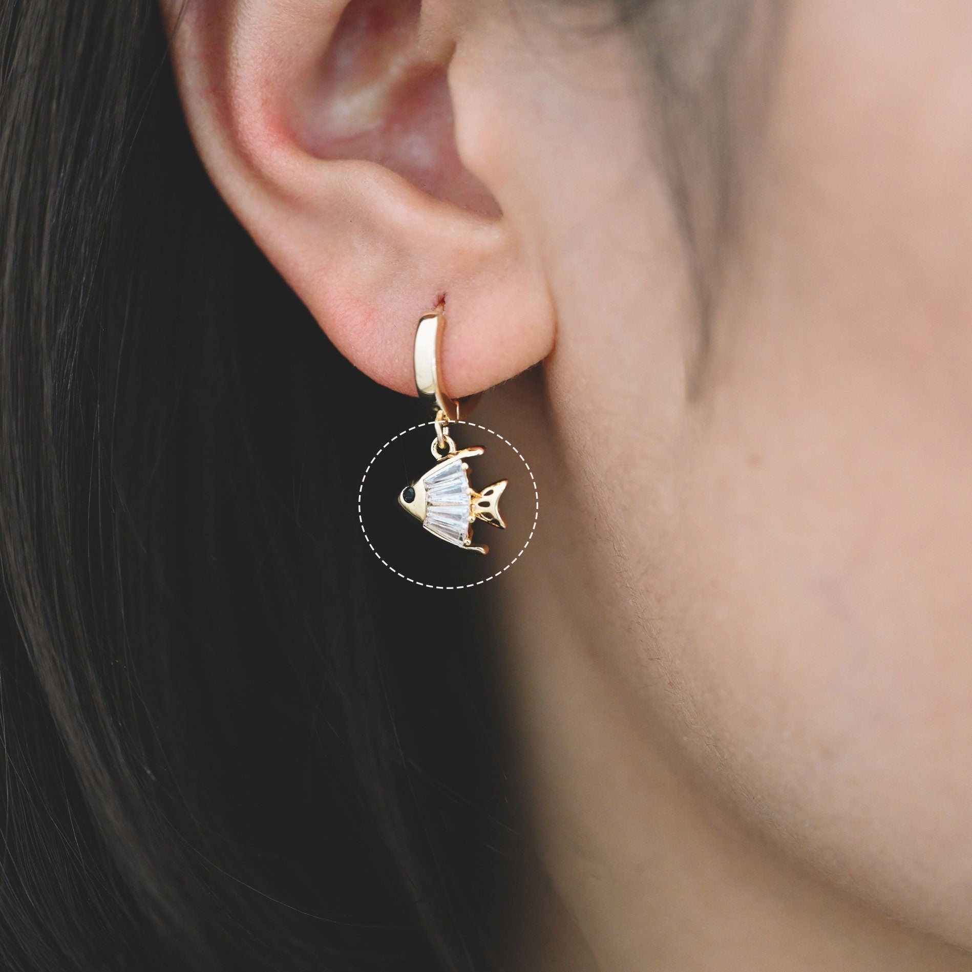 4pcs CZ Pave Gold Fish Charms, Gold Plated Brass, Fish Pendants (GB-3781-D)