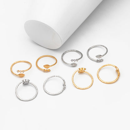 4pcs CZ Pave Gold/ Silver Leaf Ring, Dainty Rings, Adjustable Ring, Statement Ring (#GB-4173)