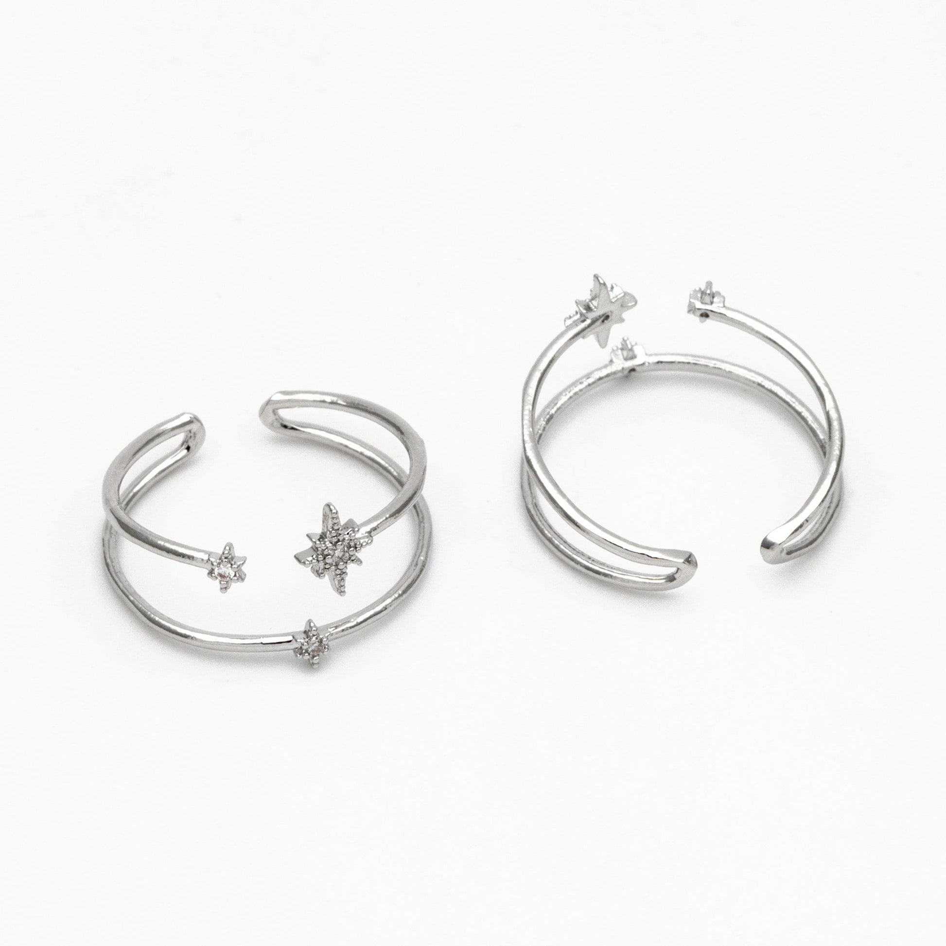 4pcs CZ Pave North Star Ring: 18K Gold Plated Double Band, Adjustable (JZ-017-B)