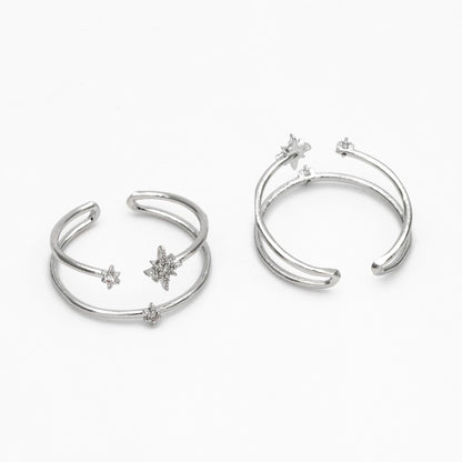4pcs CZ Pave North Star Ring: 18K Gold Plated Double Band, Adjustable (JZ-017-B)