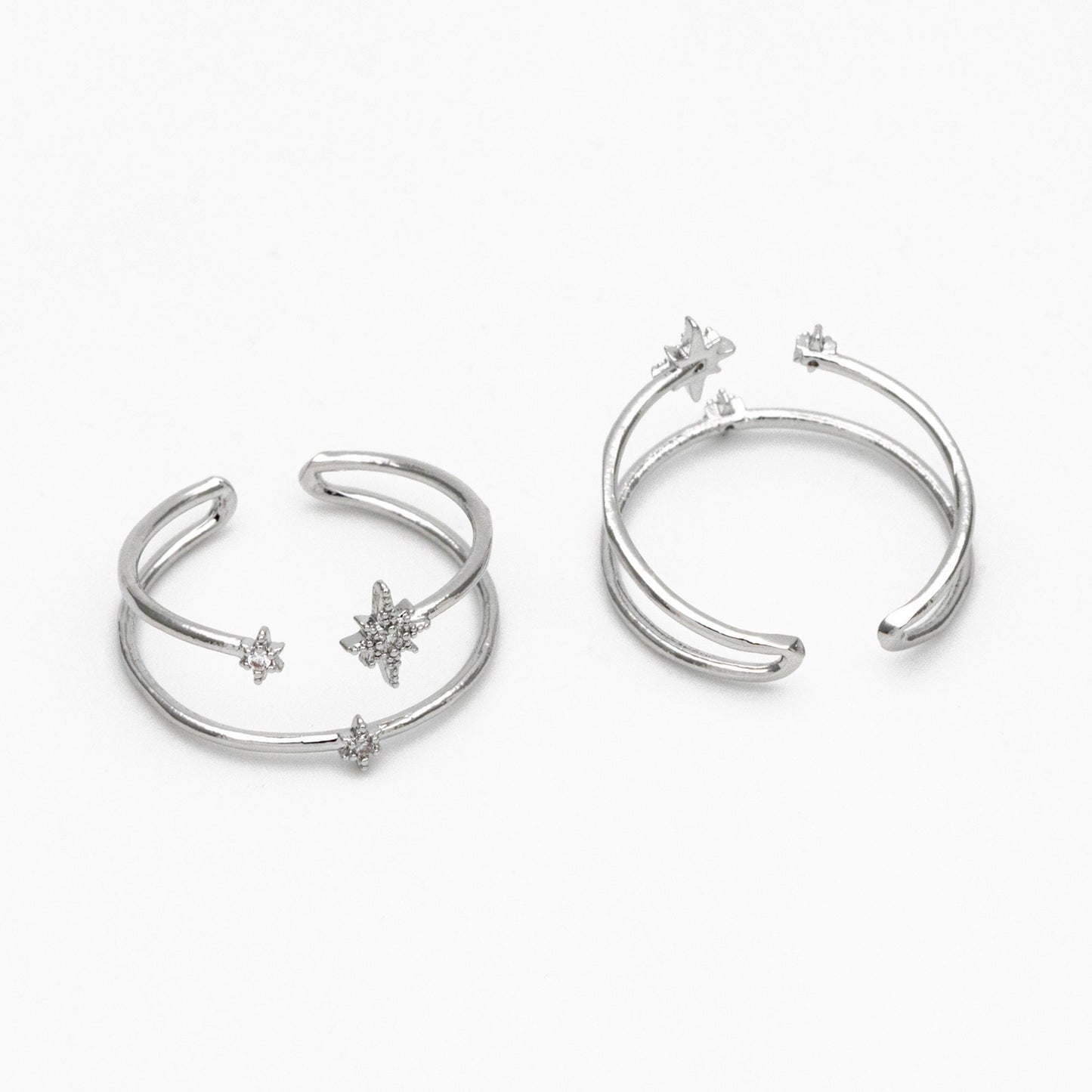 4pcs CZ Pave North Star Ring: 18K Gold Plated Double Band, Adjustable (GB-4175)