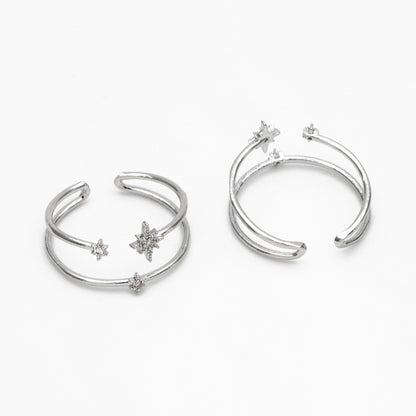 4pcs CZ Pave North Star Ring: 18K Gold Plated Double Band, Adjustable (GB-4175)