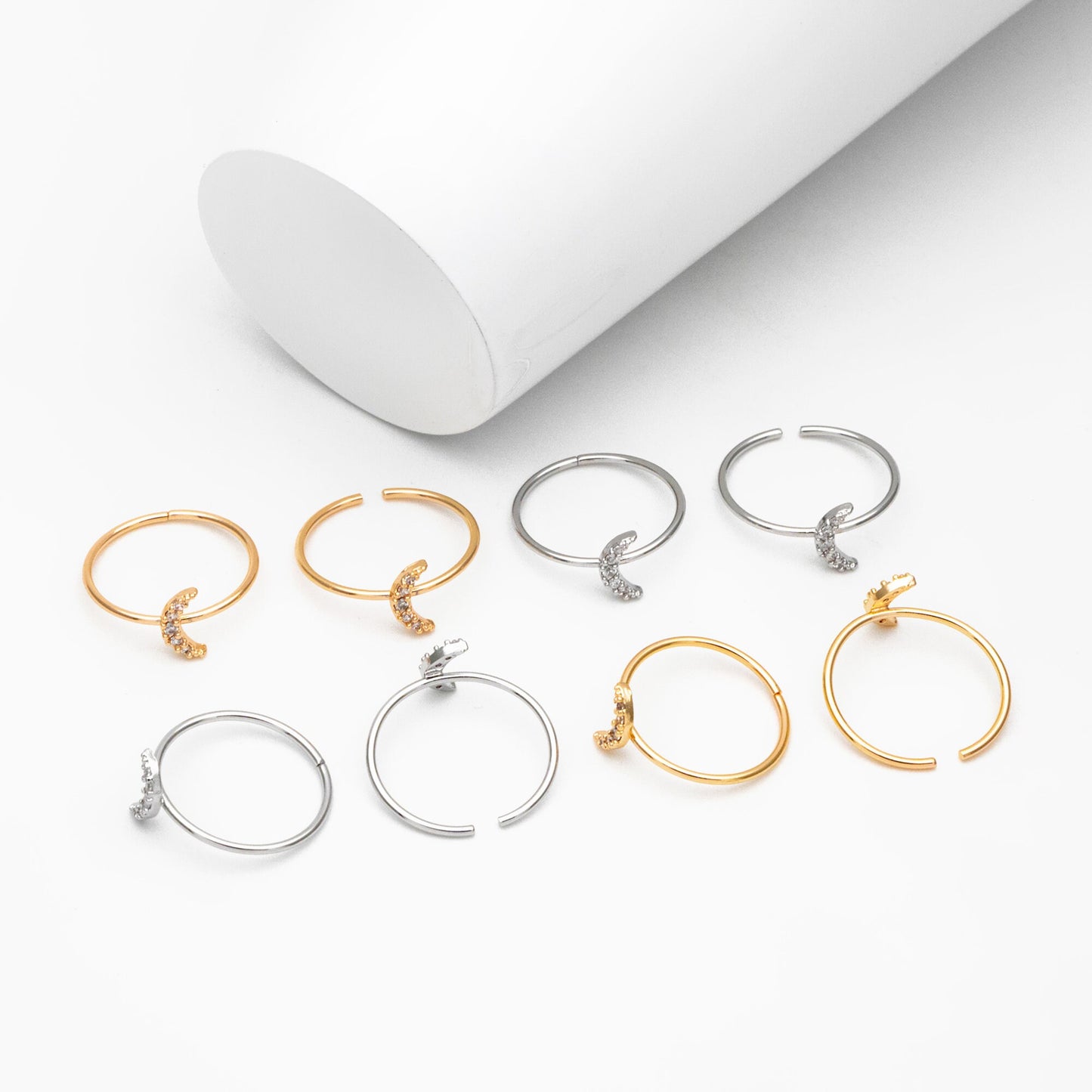 4pcs CZ Pave Gold/ Silver Moon Ring, Celestial Ring, Dainty Rings, Adjustable Ring, Thin Ring (#GB-4176)