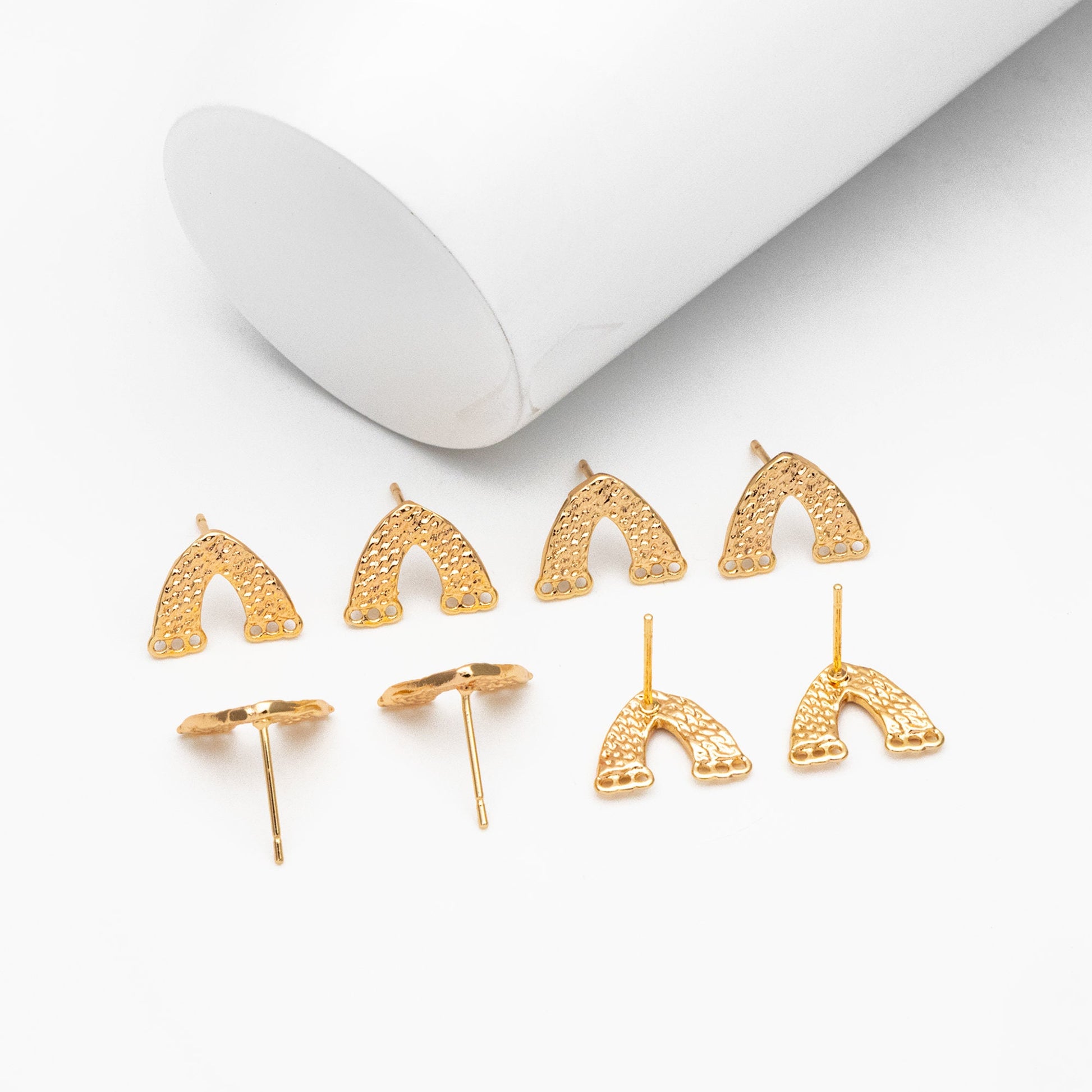 10pcs Gold V-Shaped Earring with Holes, 18K Gold plated Brass Stud Earrings (GB-4177)