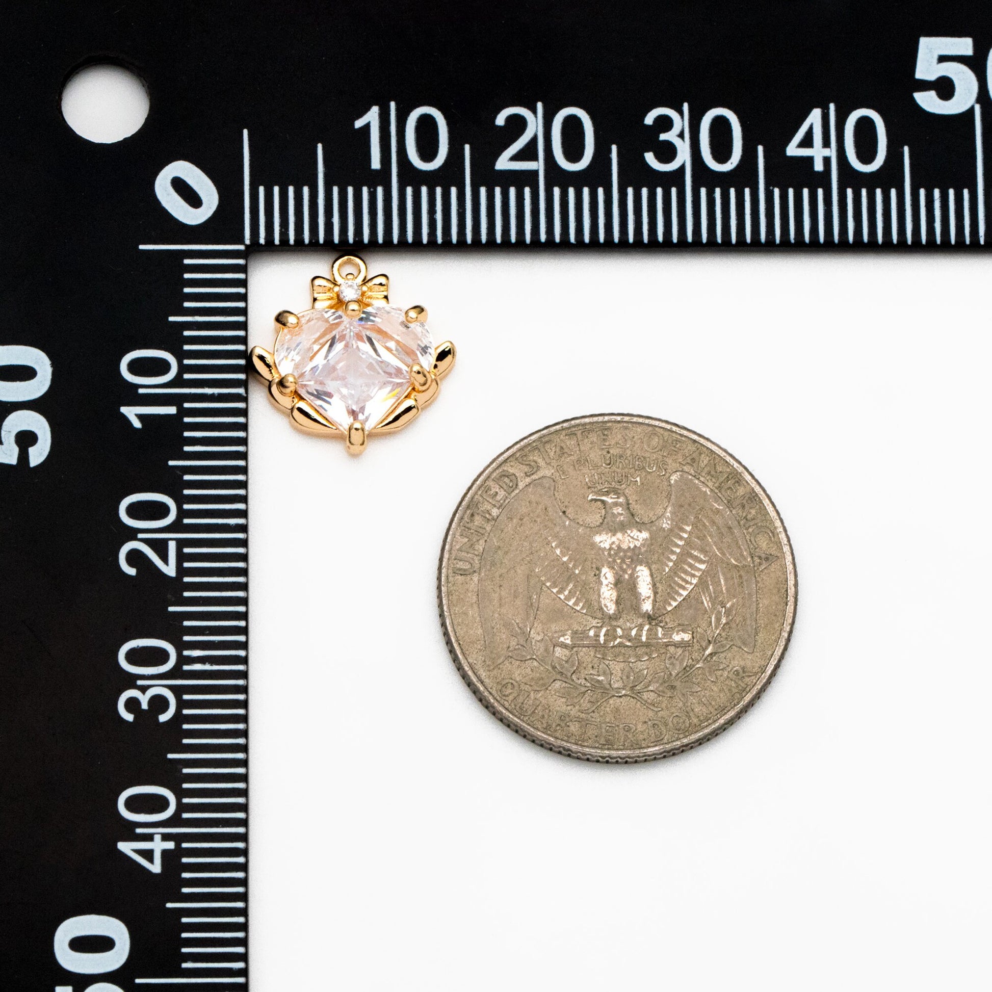 4pcs CZ Pave Gold/ Silver Heart Charms 14mm, 18K Real Gold/ Rhodium plated Brass, Dainty Earring Pendants (GB-2782-N)