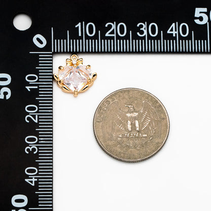 4pcs CZ Pave Gold/ Silver Heart Charms 14mm, 18K Real Gold/ Rhodium plated Brass, Dainty Earring Pendants (GB-2782-N)