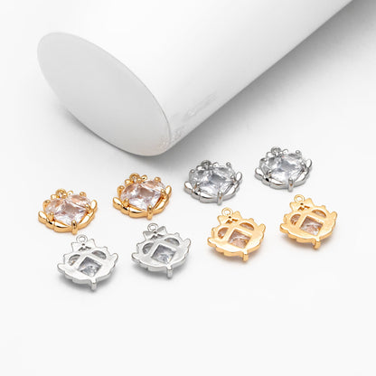 4pcs CZ Pave Gold/ Silver Heart Charms 14mm, 18K Real Gold/ Rhodium plated Brass, Dainty Earring Pendants (GB-2782-N)