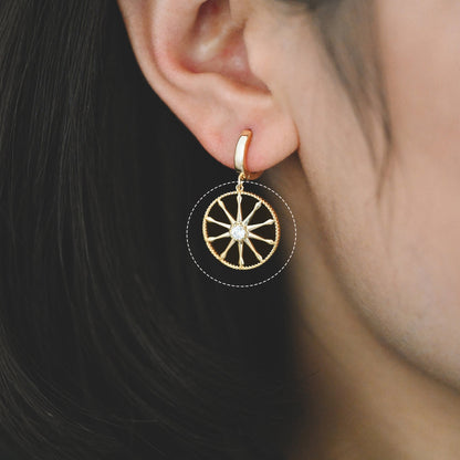 10pcs Gold / Rhodium plated Brass Round Wheel Charm 17mm, CZ pave Wheel Pendant (GB-1591)