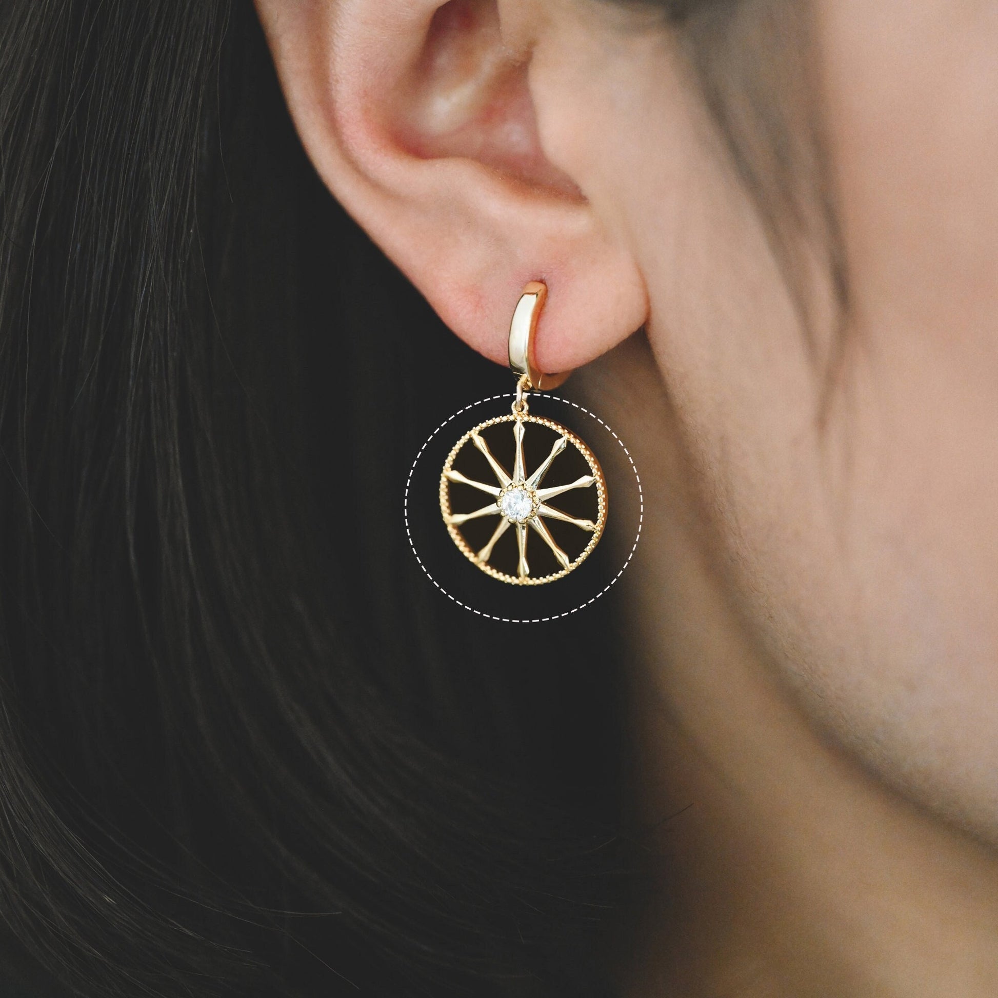 10pcs Gold / Rhodium plated Brass Round Wheel Charm 17mm, CZ pave Wheel Pendant (GB-1591)