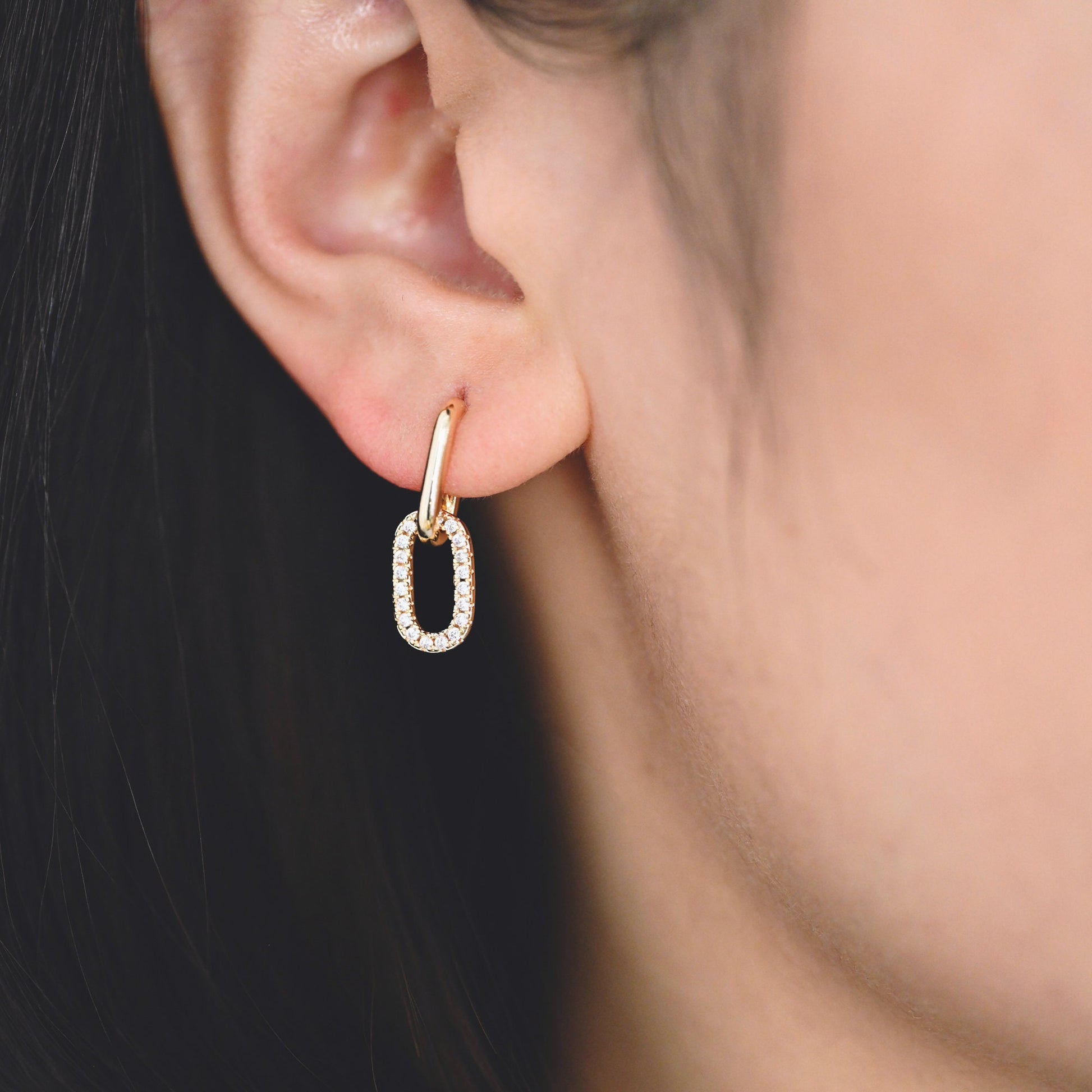 4pcs CZ Pave Oval Ear Posts 22x7mm, 18k Gold Plated Brass, Quality Stud Earring (#GB-1614)