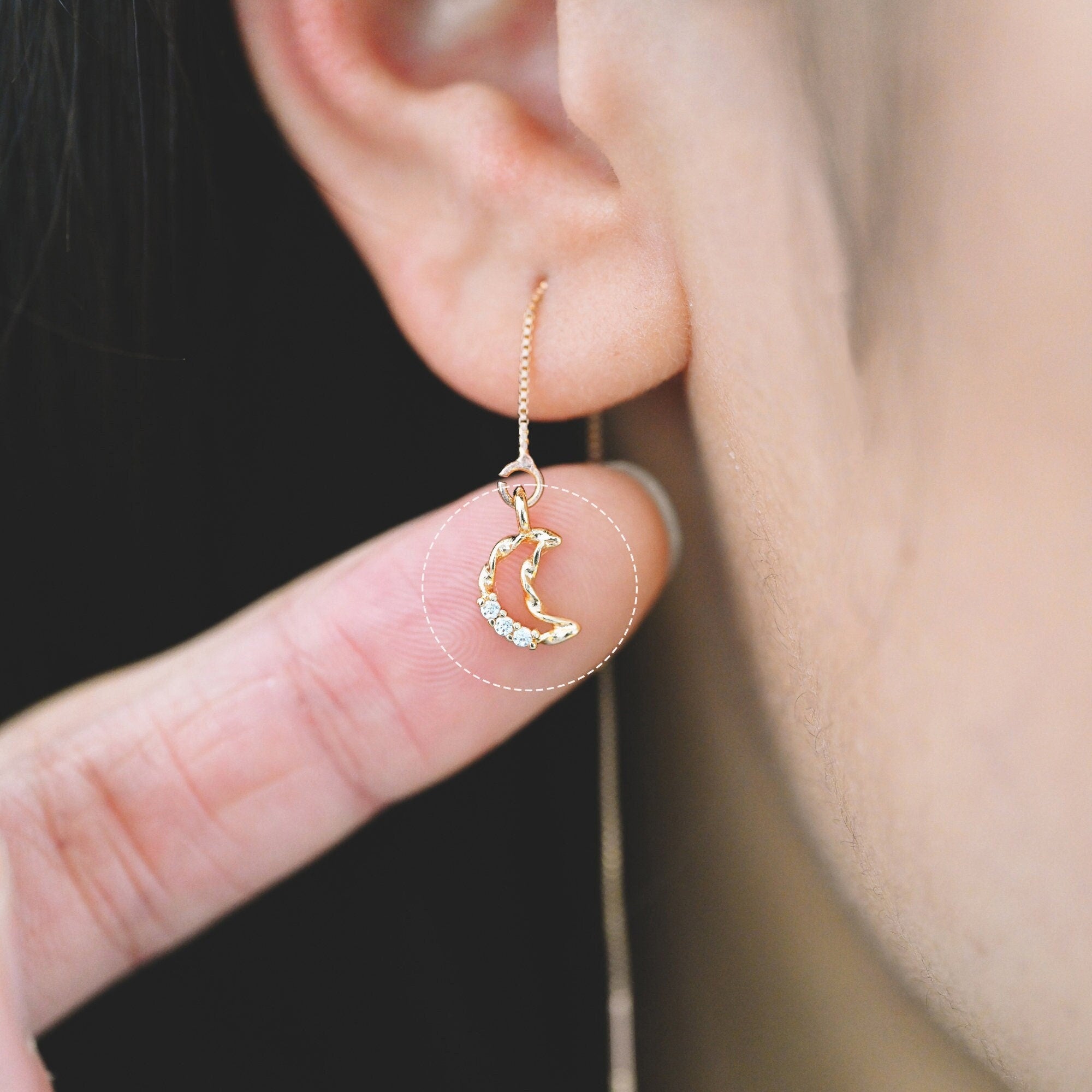 10pcs CZ pave Gold Moon Charm, 18K Gold plated Brass Moon Pendant (GB-618-J)