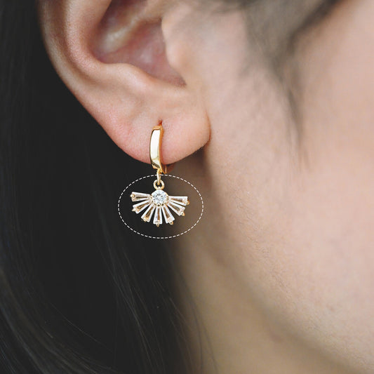 10pcs CZ Pave Gold Fan Shaped Charm 10x13mm, Earring Findings, Jewelry Making, Diy Material, Jewelry Supplies (GB-1953)