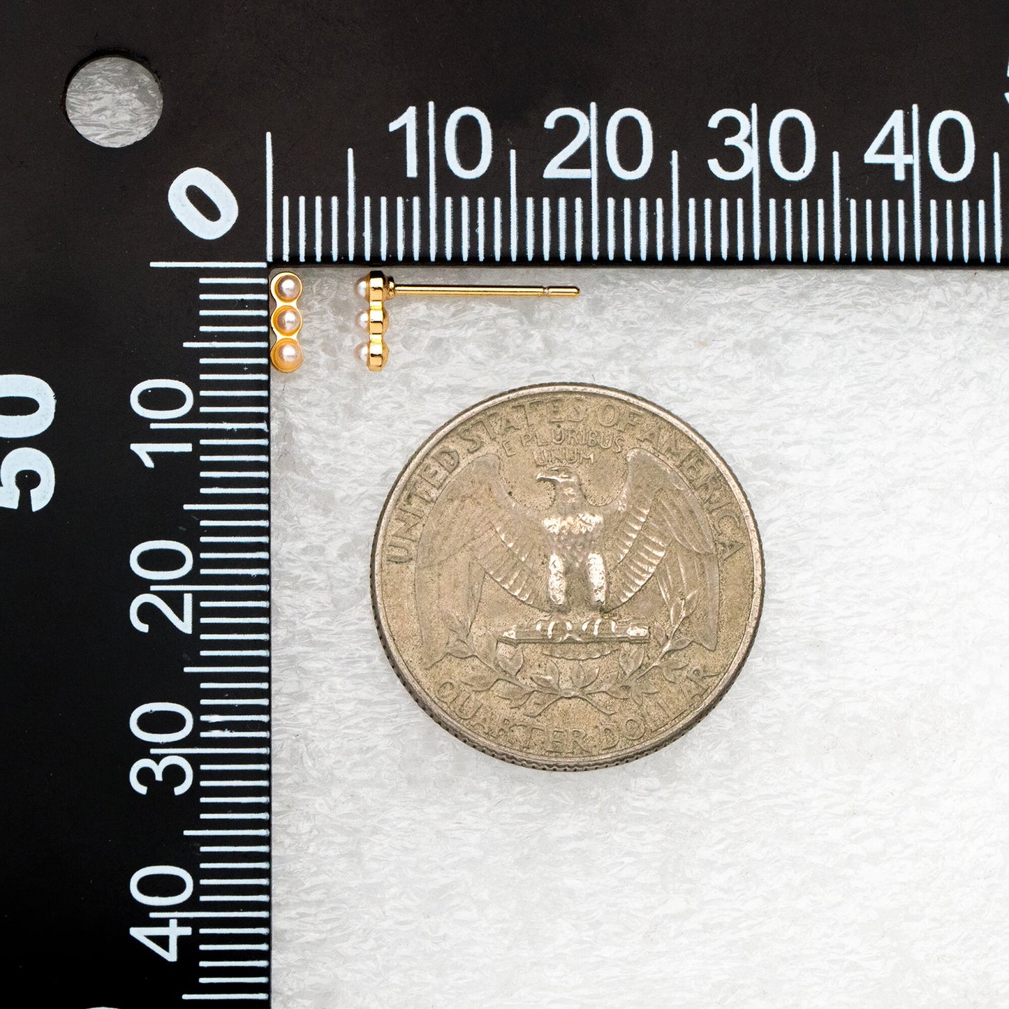 10pcs Faux Pearl Pave Gold Bar Earrings, Real Gold plated Brass Minimalist Stud Earrings (GB-4059)