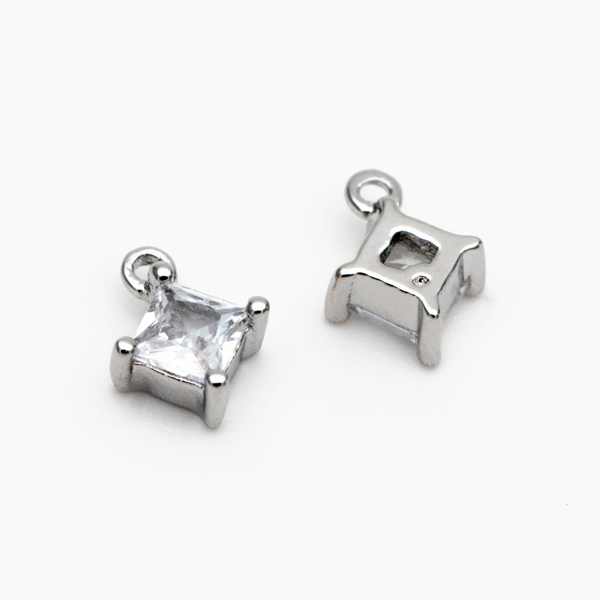 10pcs CZ Pave Gold/ Silver Square Charms, 18K Gold/ Rhodium plated Brass, Rhombus Geometric Charms (GB-4582)