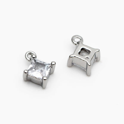 10pcs CZ Pave Gold/ Silver Square Charms, 18K Gold/ Rhodium plated Brass, Rhombus Geometric Charms (GB-4582)