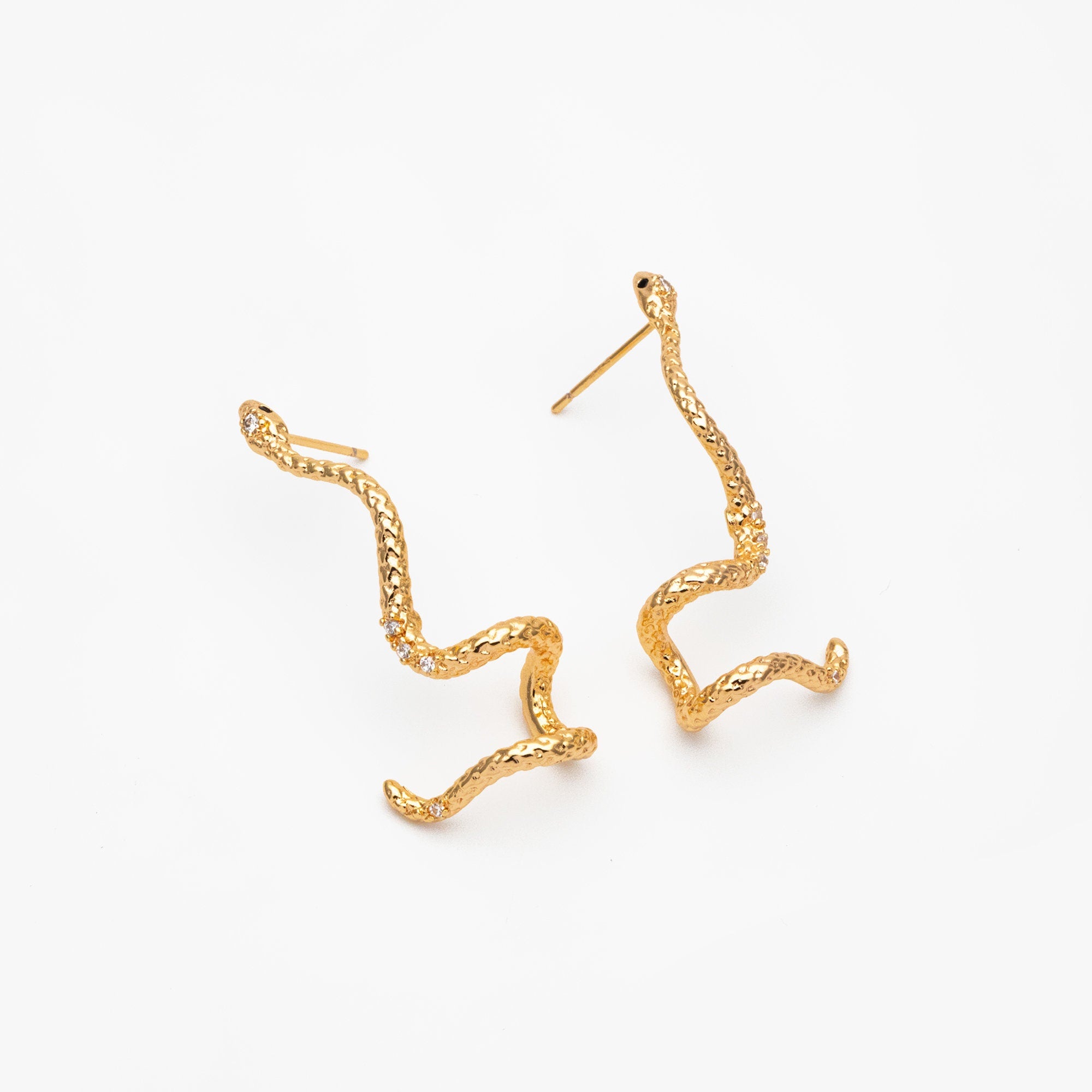 4pcs CZ Pave Gold Snake Climber Earrings, 18K Gold plated Brass, Animal Crawler Earrings (GB-4149)