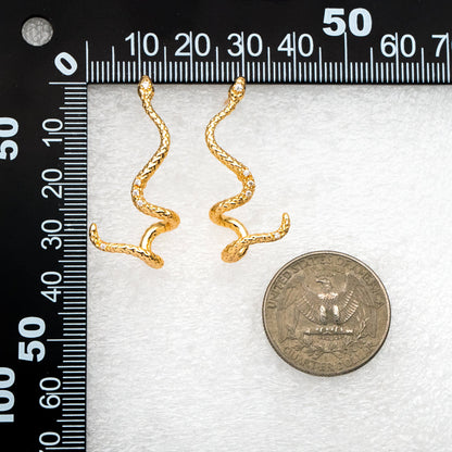 4pcs CZ Pave Gold Snake Climber Earrings, 18K Gold plated Brass, Animal Crawler Earrings (GB-4149)