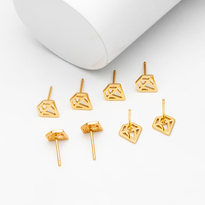 10pcs Gold Diamond Shape Earrings 8mm, Gold plated Brass Minimalist Earring Stud (#GB-4150)