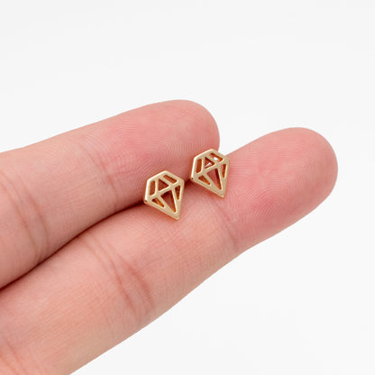 10pcs Gold Diamond Shape Earrings 8mm, Gold plated Brass Minimalist Earring Stud (#GB-4150)